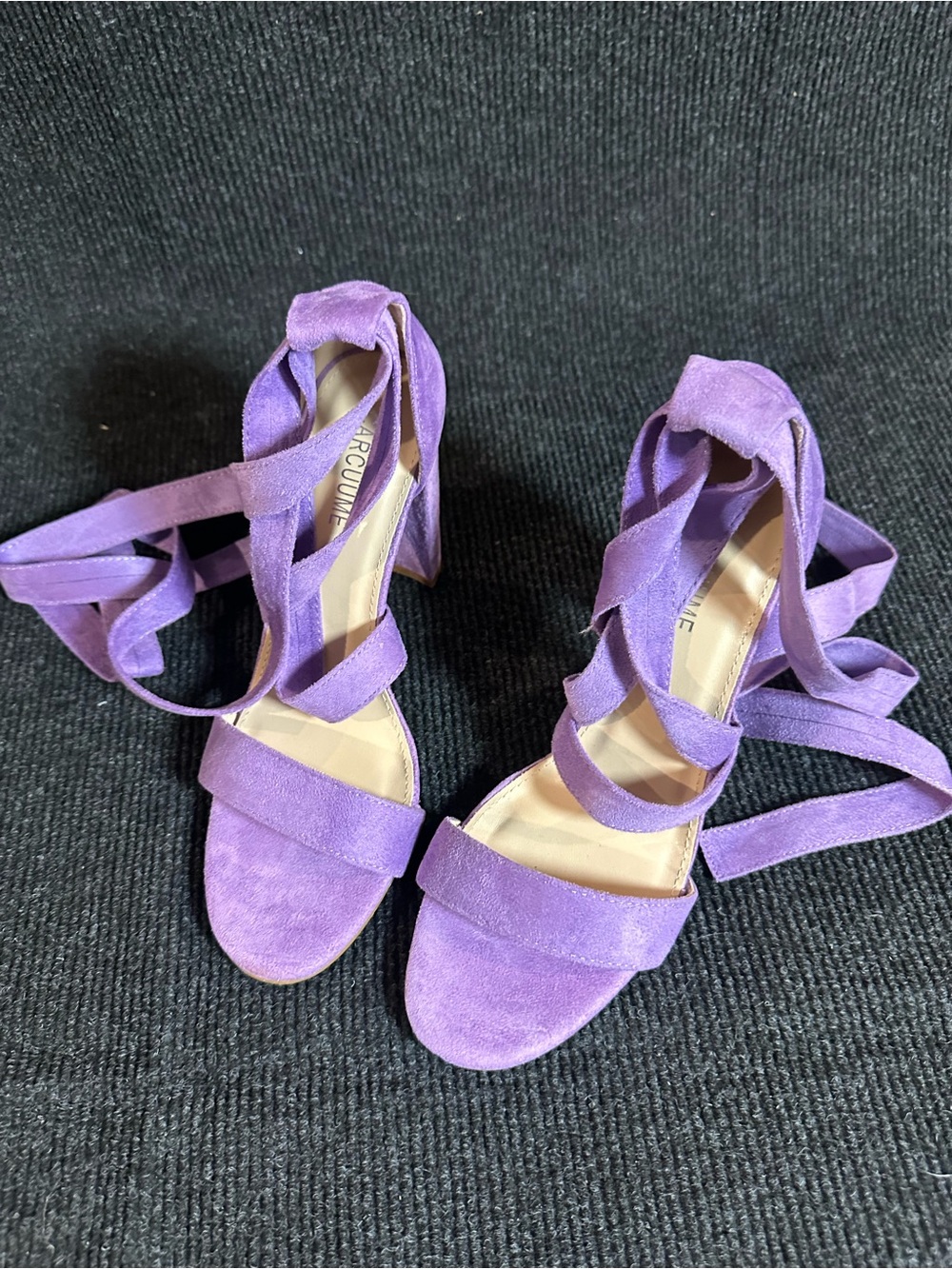 Lace-Up Purple Suede Block Heel Sandals